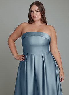 Azazie Lucienne Jurken voor bruidsmeisjes Converteerbaar Jurk van Stretch Satijn met A-lijn Strapless Stoffig Blauw image13