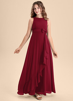 Azazie Lilenne Junior Vestido de Borgoña de Gasa de Corte en A con Lazo image1