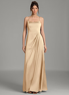 Azazie Frankie Bridesmaid Dresses Champagne A-Line Pleated Stretch Satin Dress image4