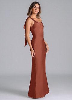 Azazie Driea Brudtärnklänningar Klä av Sjöjungfru i Stretch Satin Ena axeln Kastanjebrunt image4