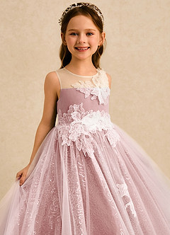 Azazie Addison Robe Demoiselle D'honneur Fillette Robe Princesse en Tulle Sequins Rose Poussiéreuse image5