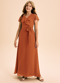 Azazie Lainey Junior Cinnamon A-Line with Pockets Chiffon Dress image4