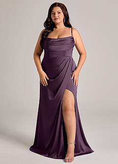 Azazie Johana Bridesmaid Dresses Plum Mermaid Off the Shoulder Stretch Satin Convertible Dress image6