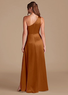 Azazie Brooke Bridesmaid Dresses Copper A-Line One Shoulder Metallic Satin Dress image7