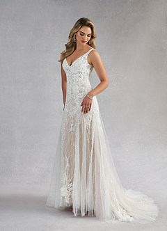 Azazie Konstantin Wedding Dresses Diamond White Nude Mermaid Sequins Tulle Dress image2