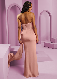 Barbie ♥ Azazie Vestidos de damas de honor Vestido de Rosetón de Satén Elástico de Corte Recto Convertible con Sin tirantes image2