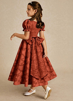Azazie Joss Flower Girl Dresses Auburn A-Line with Sleeves Floral Burnout Dress image2