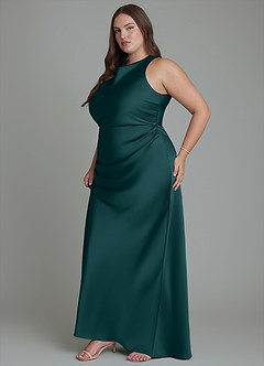Azazie Evadne Bridesmaid Dresses Pine Sheath Pleated Stretch Satin Dress image13