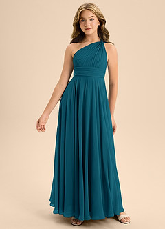 Azazie Charlize Junior Abito A-Line in Chiffon Plissettato Blu Inchiostro image3