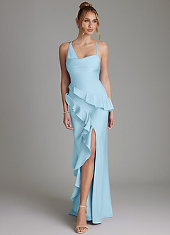 Azazie Jayda 신부 들러리 드레스 A라인 셔링 스트레치 새틴 바닥 길이 드레스 image4