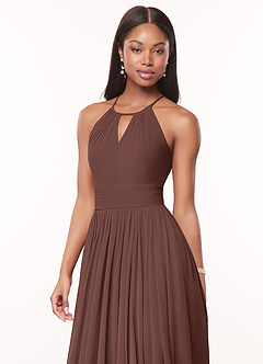 Azazie Cherish Robes de demoiselle d'honneur Robe Trapèze en Mousseline de soie Plissée Expresso image1