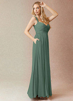 Azazie Reniya Bridesmaid Dresses Eucalyptus A-Line Pleated Mesh Convertible Dress image3