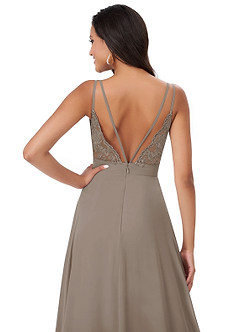 Azazie Lennon Bridesmaid Dresses Taupe A-Line Lace Chiffon Dress image2