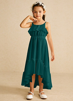 Azazie Karmen Flower Girl Dresses Peacock A-Line Ruched Chiffon Dress image4