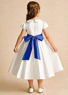Azazie Deary Flower Girl Dresses Ivory Royal Blue A-Line Bow Cotton Dress image2