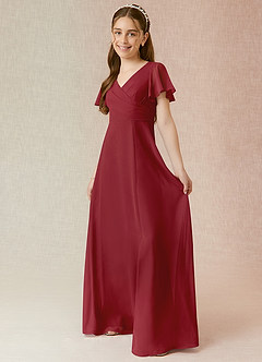 Azazie Induh Junior Vestido Romã de Chiffon de Linha A com Ruched image3