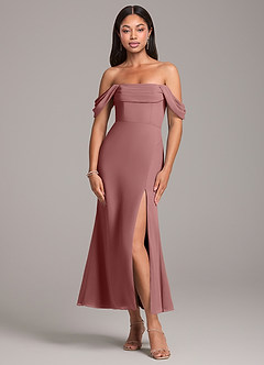Azazie Saige Bridesmaid Dresses Desert Rose Sheath Off the Shoulder Chiffon Convertible Dress image1