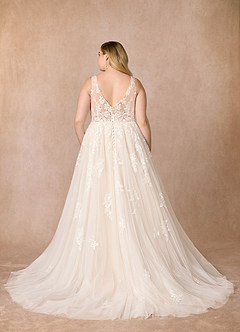 Azazie Joie Wedding Dresses A-Line V-Neck Sequins Tulle Chapel Train Dress image7
