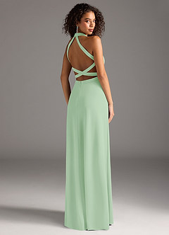 Azazie Clarice Final Sale Dusty Sage A-Line High Neck Stretch Crepe Dress image6