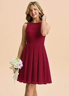 Azazie Bibiane Junior Burgundy A-Line Pleated Chiffon Dress image4