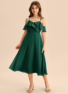 Azazie Kamilla Junior Jurk van Chiffon met A-Lijn Off the Shoulder Smaragd image5