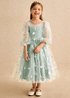 Azazie Elowen Flower Girl Dresses Agave A-Line Sweetheart Neckline Lace Dress image5