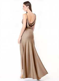Azazie Alaija Bridesmaid Dresses Taupe Mermaid Side Slit Stretch Satin Dress image1