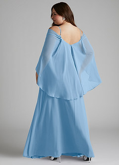 Azazie Cienna Bridesmaid Dresses Powder Blue A-Line Long Sleeve Chiffon Dress image2