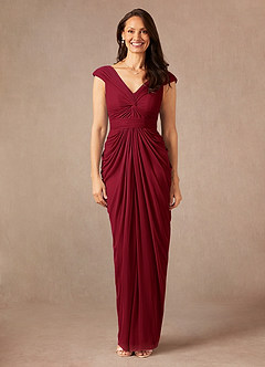 Azazie Lisolette Final Sale Burgundy Sheath Pleated Mesh Dress image1