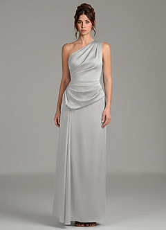 Azazie Zahira Bridesmaid Dresses Silver Sheath One Shoulder Stretch Satin Dress image3