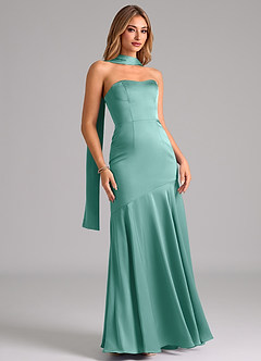 Azazie Shiloh Vestidos de damas de honor Vestido de Aqua de Satén Elástico de Corte Sirena Convertible con Sin tirantes image3