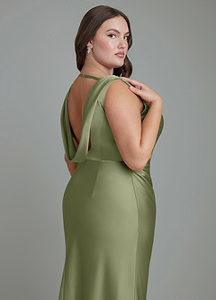 Azazie Kieryn Bridesmaid Dresses Garden Sage Mermaid Pleated Stretch Satin Dress image13