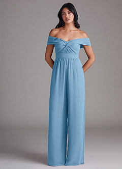 Azazie Lamara Bridesmaid Dresses Steel Blue Off the Shoulder Chiffon Convertible Jumpsuit image3