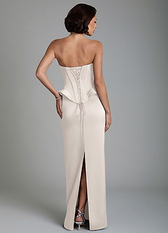 Azazie Harlow Bridesmaid Dresses White Alabaster Sheath Corset Stretch Satin Dress image2