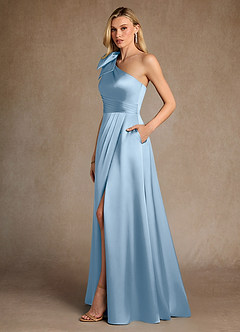 Azazie Easton Klänningar till brudens mor Klänning A-Line i Stretch Satin One-shoulder Puderblå image2