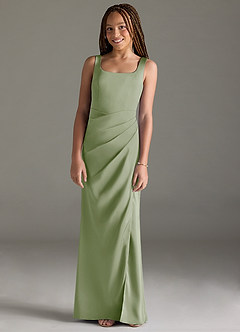 Azazie Mero Junior Dusty Sage Mermaid Pleated Stretch Satin Dress image1