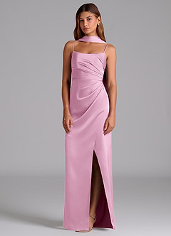 Azazie Calandra Bridesmaid Dresses Candy Pink A-Line Pleated Stretch Satin Dress image3