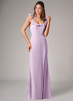 Azazie Callie Bridesmaid Dresses Frosted Lilac Mermaid Side Slit Chiffon Convertible Dress image3