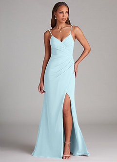 Azazie Maci Robes de demoiselle d'honneur Robe Fourreau en Mousseline de soie Plissée Bleu Nuage image1