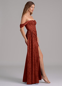 Azazie Amyra Vestidos de damas de honor Vestido de Terracota de Devorado Floral de Corte Sirena Convertible con Vestidos sin tirantes image5