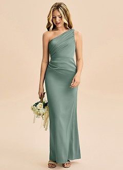 Azazie Akilah Junior Robe Fourreau en Satin extensible Plissée Sauge D'argent image3