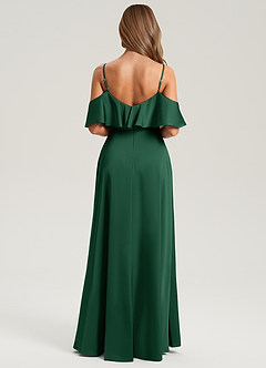 Azazie Jean Bridesmaid Dresses Dark Green A-Line Off the Shoulder Stretch Satin Dress image2