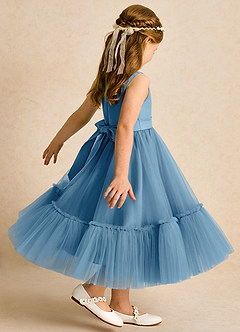 Azazie Miracle vestidos de niña de las flores Vestido de Azul Acero de Satin Mate de Corte En A con Lazo image5
