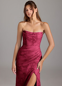 Azazie Leonis Bridesmaid Dresses Burgundy Sheath Strapless Floral Burnout Convertible Dress image5