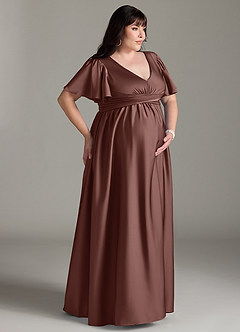 Azazie Verna Gravid brudtärna klänningar Klänning A-Line Ruched Golvlängd Stretch Satin image12