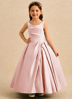 Azazie Audrey vestidos de niña de las flores Vestido de Rosa Rubor de Satin Mate de Corte en A con Plisado image1