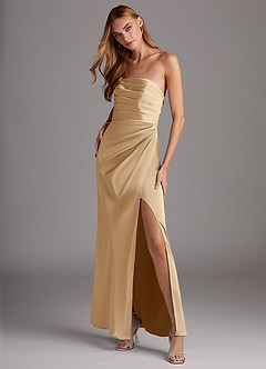 Azazie Lexie Final Sale Champagne Sheath Strapless Stretch Satin Convertible Dress image4