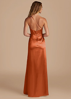 Azazie Mika Robes de demoiselle d'honneur Robe Fourreau en Satiné métallisé Ue épaule Orange Brûlée image5