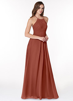 Azazie Ginger Robes de demoiselle d'honneur Robe Trapèze en Mousseline de soie Dos nu plissé Auburn image1