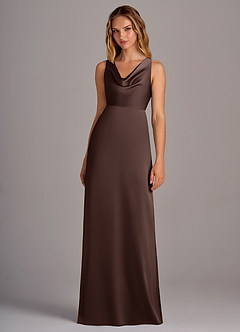 Azazie Wrenlee Bridesmaid Dresses Ganache A-Line Stretch Satin Dress image4